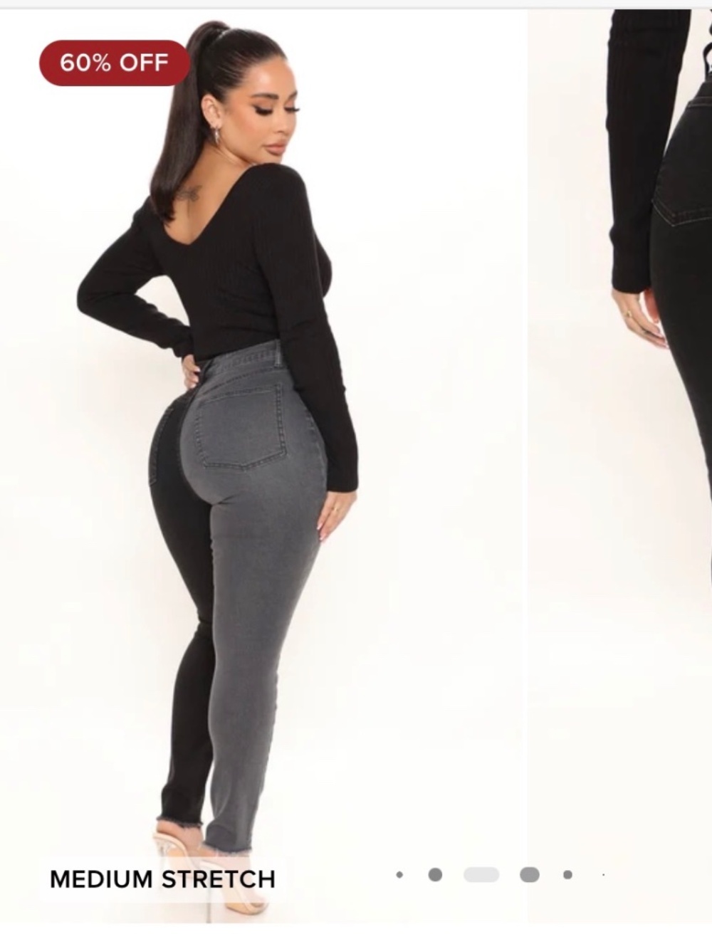 Half and Half High Rise Contrast Skinny Jeans